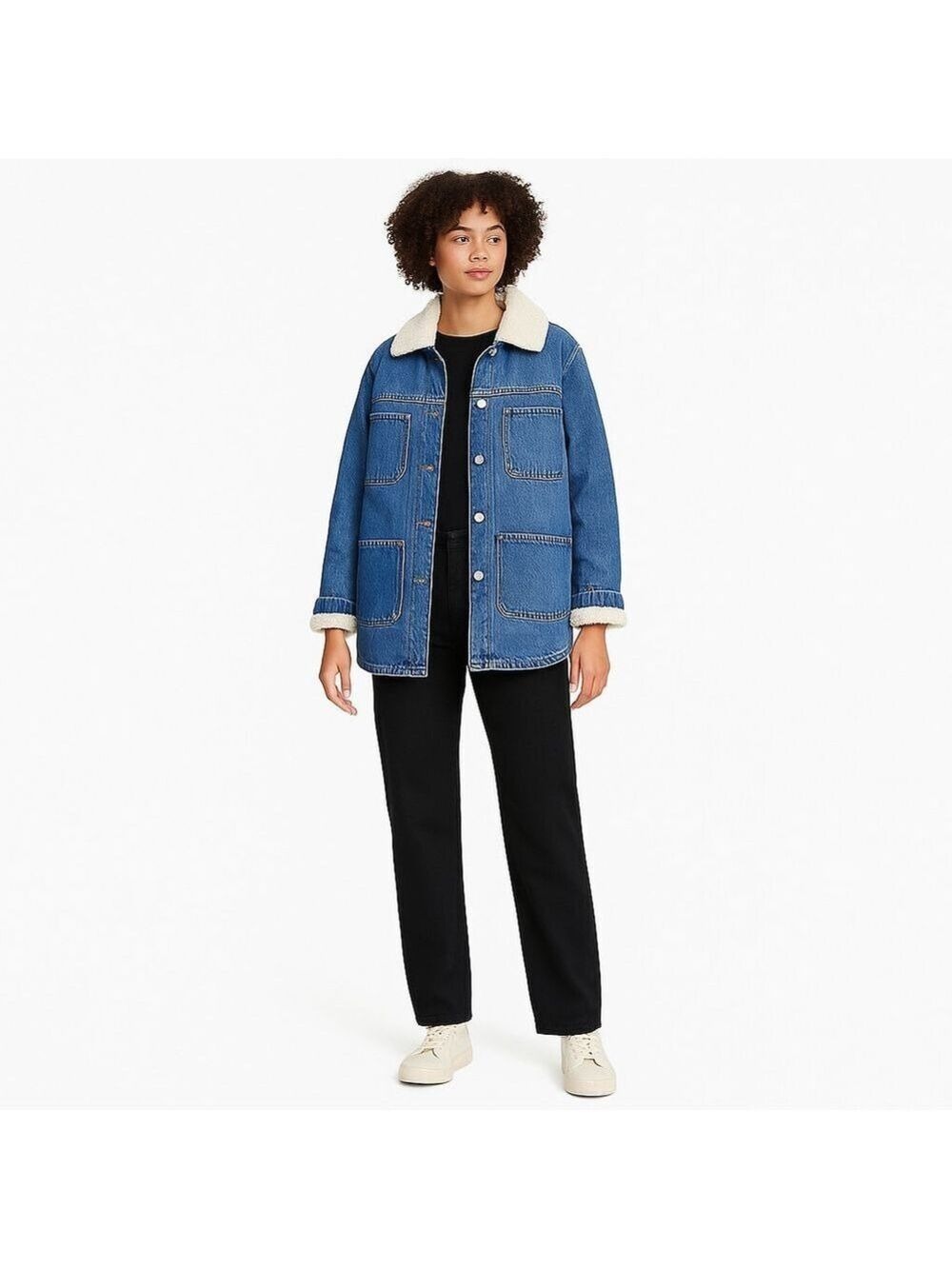 Joe Fresh Sherpa-Lined Denim Jacket XS – Classic Jean Coat with Faux Fur